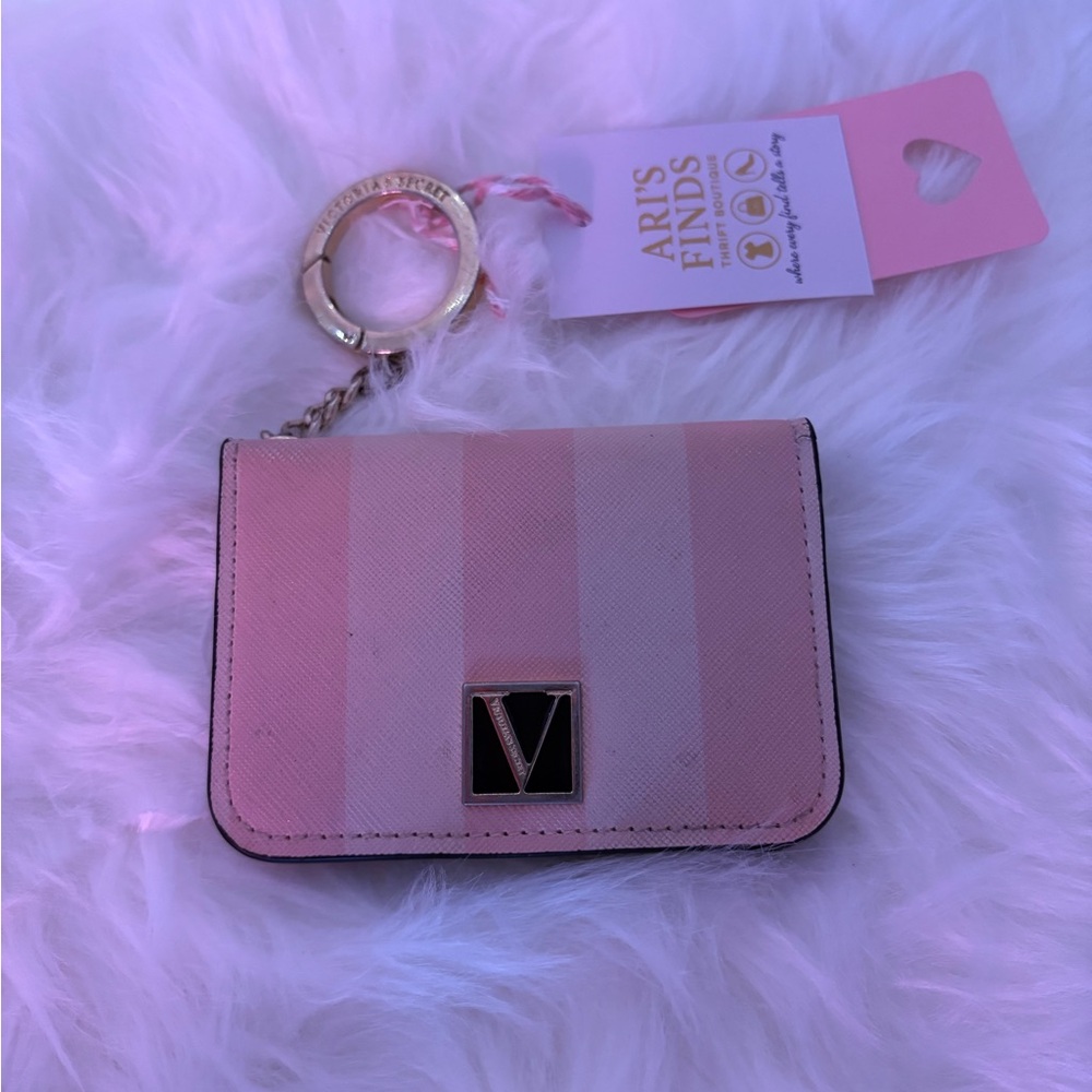 Victoria's Secret Pink Striped Card Holder with Gold Keychain